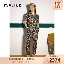 Mall same counter Psalm Womens 2022 Summer Print v-neck Silk Mulberry Slacks Jumpsuit
