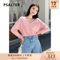 Psalms Can Face Womens Wear 2022 Spring and Autumn New Simple Solid Color V-Neck Long Sleeve Thin Cardigan Knitwear