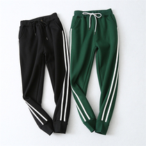 M009 womens winter new side striped lamb cashmere padded slim pants womens casual pants