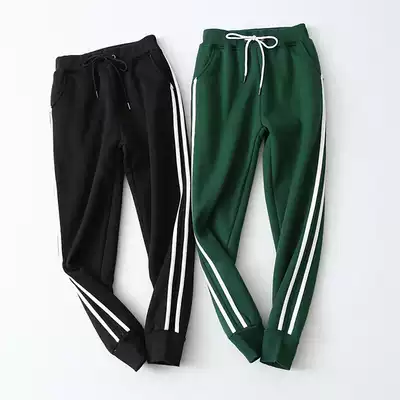 M009 women's winter new side striped lamb cashmere thickened pipe pants women's casual pants