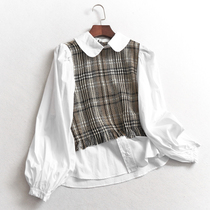 A736 women's spring new 2020 temperament small fragrance fashionable lapel fake two long sleeve women's shirt