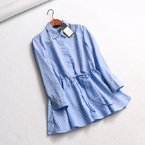 K951 temperament women's autumn new 2018 long drawstring slim striped lapel long sleeve blouse