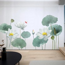 China Ancient Wind Lotus Pond Lotus Wall Lotus Wall Sticker Painting Self-Glued Bedroom Cozy Decorated Living Room Sofa TV Background Wall Sticker