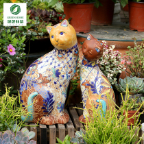 High-end retro handmade ceramic animals a pair of cat ornaments creative personality restaurant bar decorations