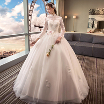 Wedding dress 2021 New Bride wedding French court vintage slim long sleeve stand collar tailing tail out out yarn female