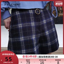 Natural elements spring and summer new retro plaid yarn-dyed woolen shorts women