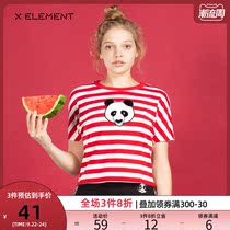 Round neck stripe panda knitted short sleeve short T-shirt student slim top female Korean cotton tide