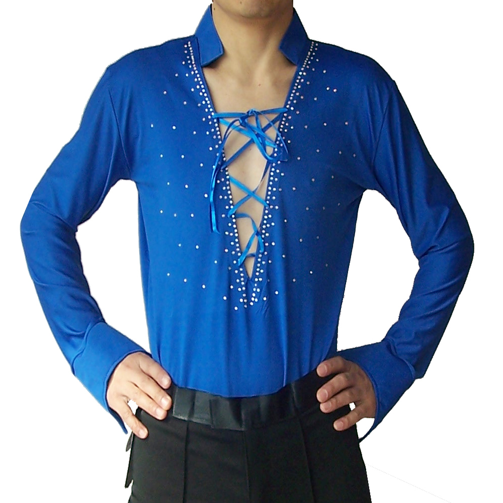 特价男士/儿童拉丁舞表演服装 大v领系带黑色多钻 上衣