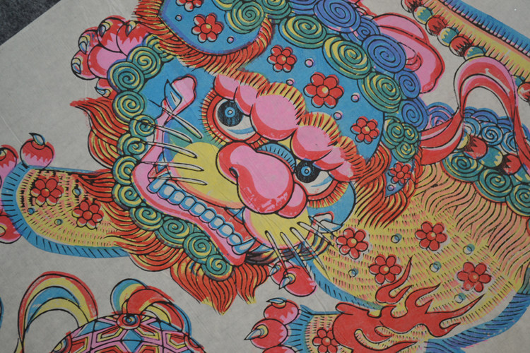 武强年画手工年画纯手工作品狮子滚乡球大幅传统装饰画_双氙车灯改装