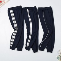 Childrens hiding blue school clothes pants two bars white side dark blue spring and autumn boys sports pants beaker middle school students