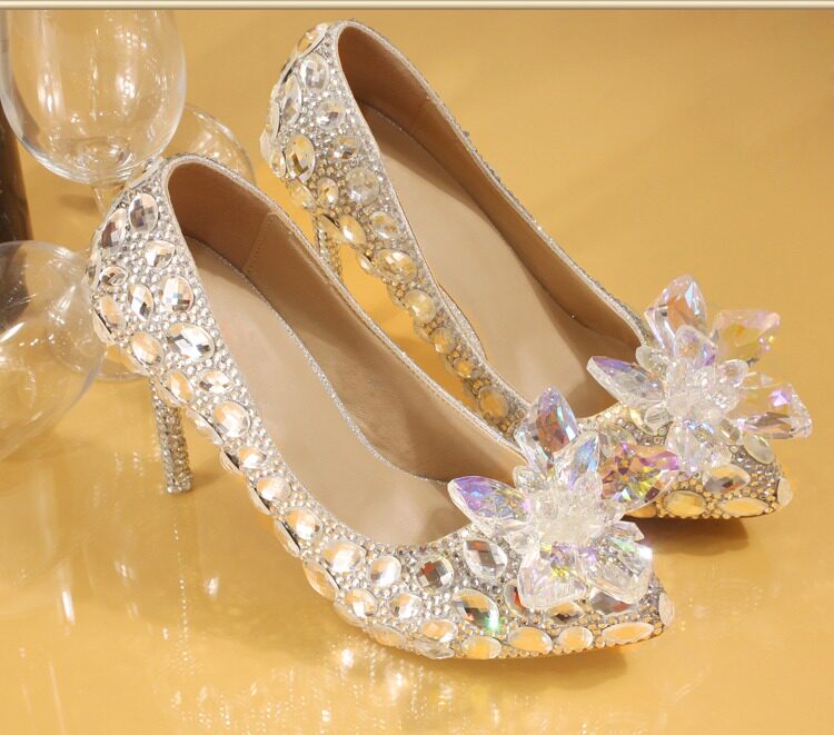 new silver crystal shoes wedding shoes with point