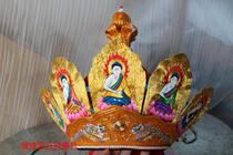 Piru hat Five Buddha crown Su embroidery handmade Piru hat yellow color) Monk hat Mage hat Five Buddha Hat flame mouth dharma device