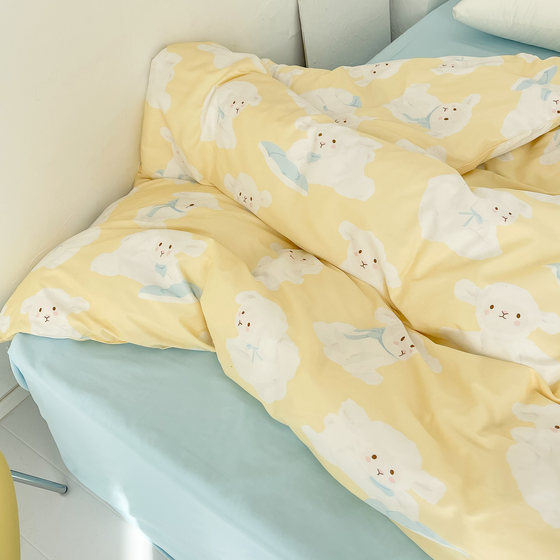 Little Lamb Lina, Girl 스타일 원본 일러스트레이션, 크림색 노란 양고기 전체 이불 커버, 퀼트 커버, 맞춤형 크기 Little Lamb Lina, Girl 스타일 원본 일러스트레이션, 크림색 노란 양고기 전체 이불 커버, 퀼트 커버, 맞춤형 크기