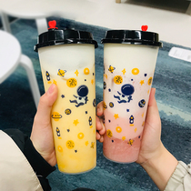 90 caliber frosted Starry Sky injection Cup one-time thickening milk tea cup beverage juice packing Cup 700ml