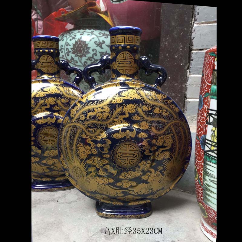 Jingdezhen double phoenix blue - and - white porcelain Chen, vases, antique porcelain vase abnormity porcelain vase