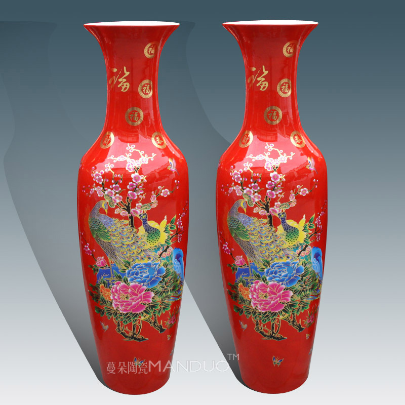 Jingdezhen red wealth of large vase high - grade sitting room open cultural gifts furnishing articles furnishing articles company