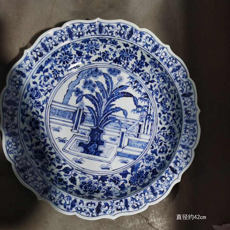 Yongle fish algae blue and white porcelain grain high - grade imitation daming 45 cm hand - made porcelain up porcelain decorative porcelain