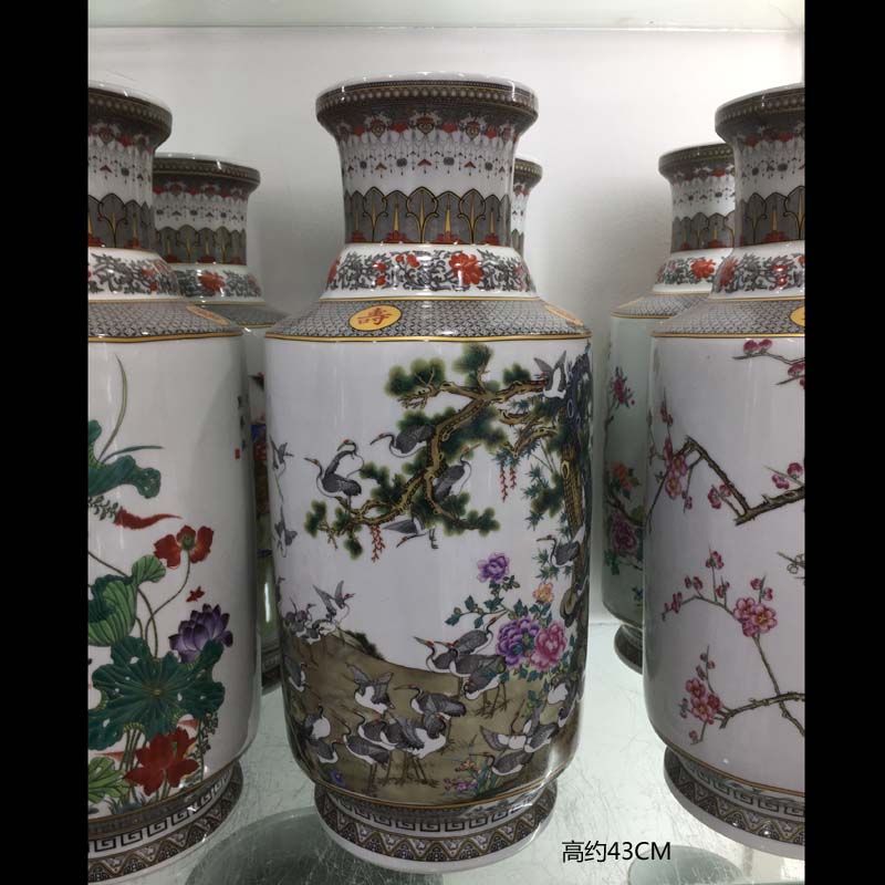 Jingdezhen porcelain 40 cm high wooden stick porcelain vases cranes lotus tong qu name plum blossom put tong qu vase