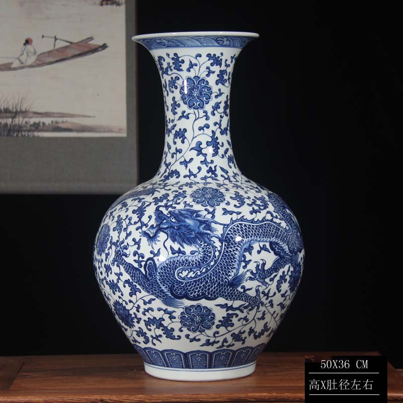 Jingdezhen blue and white dragon vase bound Chinese style classical decoration lotus flower dragon vase 50 high around the celestial sphere