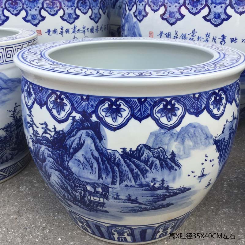 Jingdezhen porcelain chain 35 high 50 cylinder diameter 40 to 60 round expressions using cylinder blue and white porcelain cylinder mountain horizontal cylinder