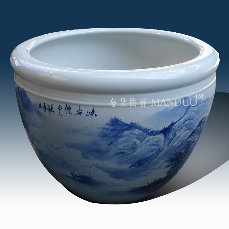 Jingdezhen blue and white porcelain hand - made porcelain VAT elegant key-2 luxury furnishings big study fine ceramic cylinder cylinder