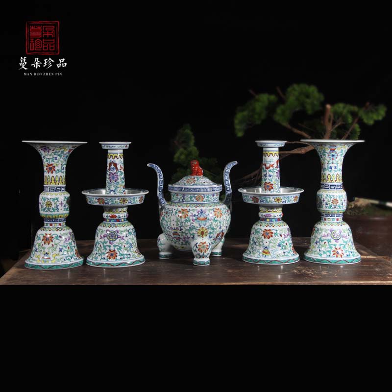 Jingdezhen temple temple for suit tailored to write five vase with candlestick five woolly temple sweet incense buner for device