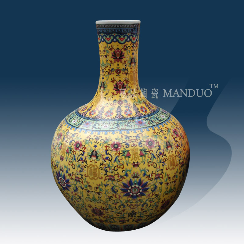 Jingdezhen lad with a spring in yellow crane branch lotus celestial vase elegant Chinese style decorative vase