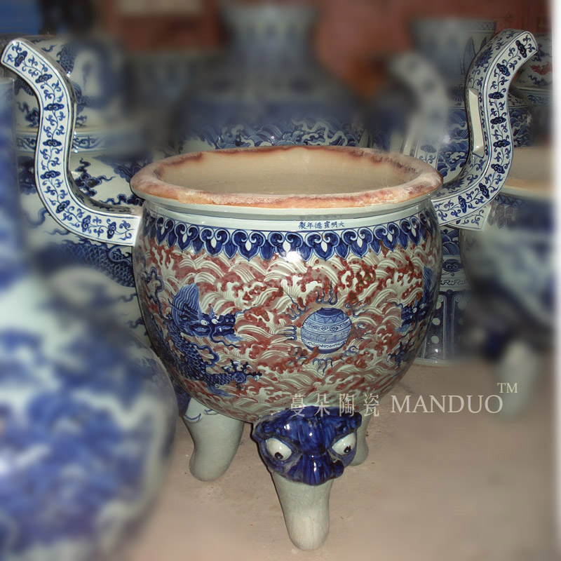 Jingdezhen blue and white oversized hand - made censer order custom - made present ancestral temple temple buddhist temple, king incense buner