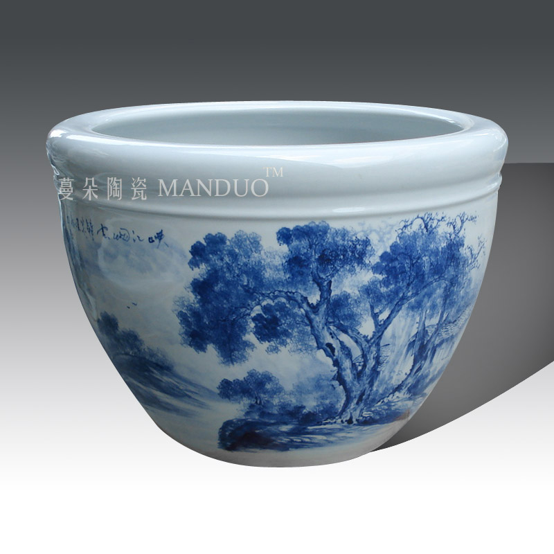 Jingdezhen blue and white porcelain hand - made porcelain VAT elegant key-2 luxury furnishings big study fine ceramic cylinder cylinder