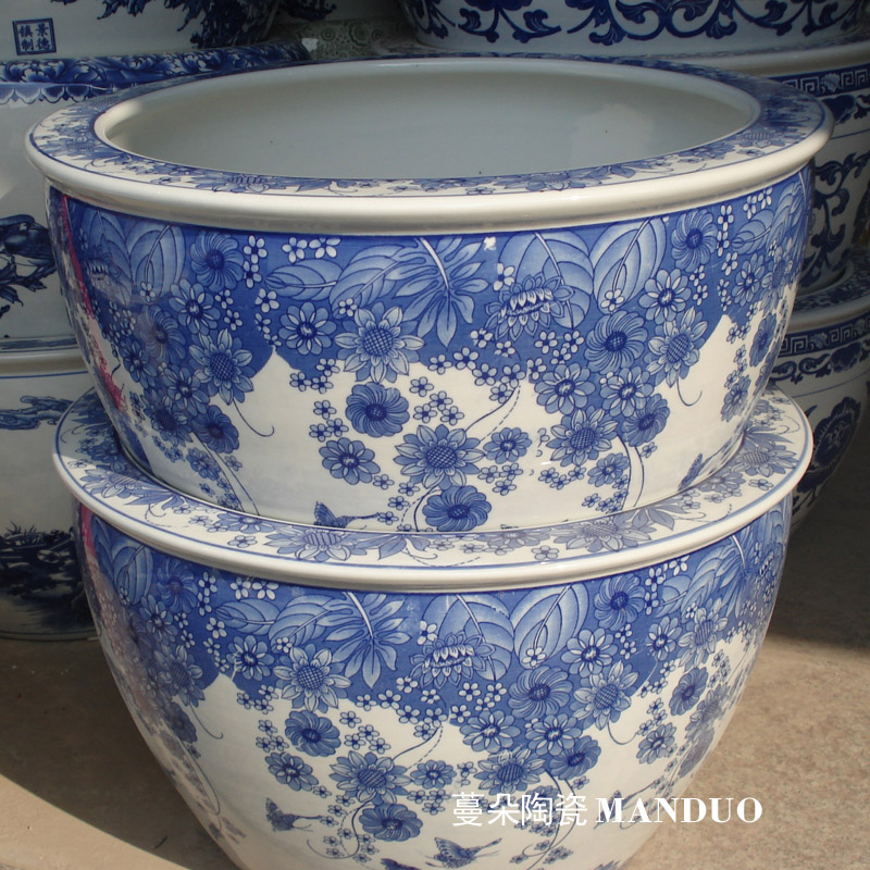 Jingdezhen blue and white porcelain fashion big blue and white porcelain flowers cylinder cylinder painting and calligraphy fashion beautiful porcelain vats