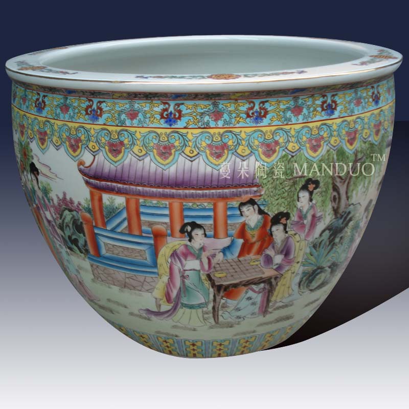 Jingdezhen hand - drawn pastel painting traditional Chinese classic beauty painting ceramic art appreciation of the big cylinder classic