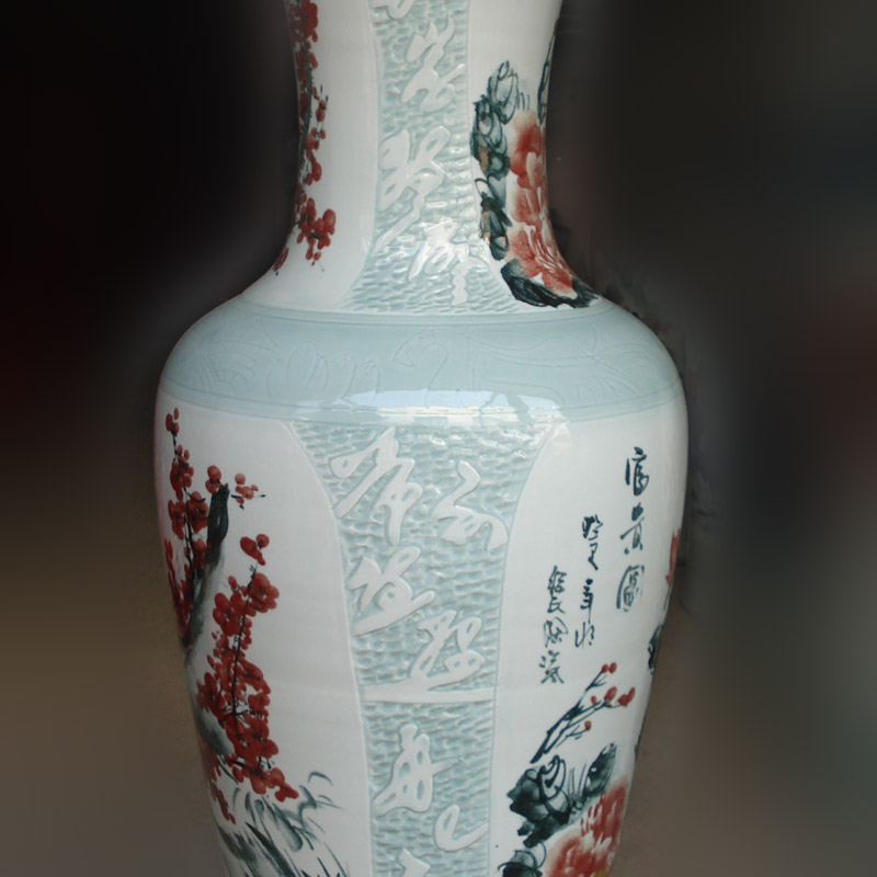 Jingdezhen hand - made peony name plum double - sided porcelain vase appreciate 100 cm to 160 high living room furnishings vase