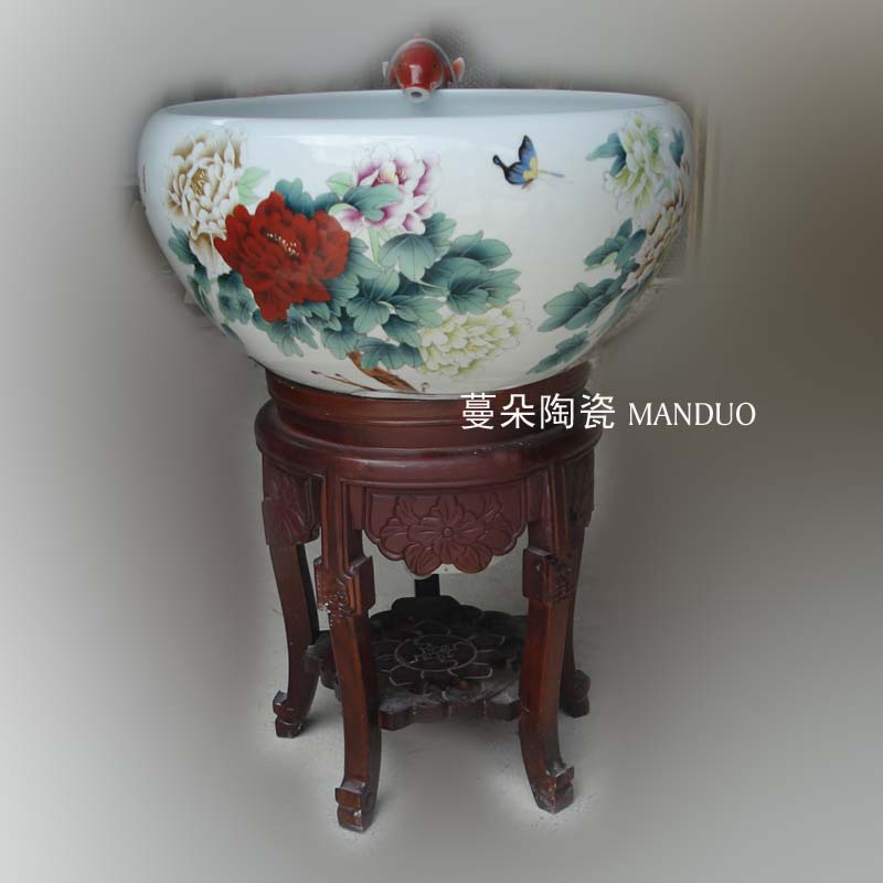 Hand very beautiful peony color filter water fountain porcelain jingdezhen wood fountains fish tank