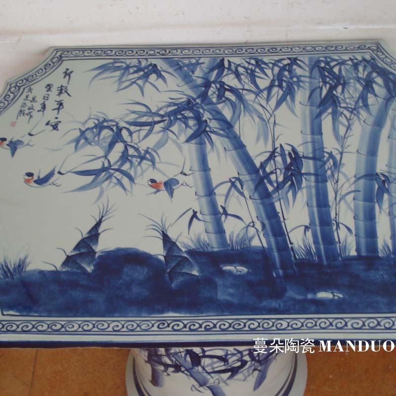 Jingdezhen blue and white flowers and birds hand - made a rectangle China custom table rectangle balcony table