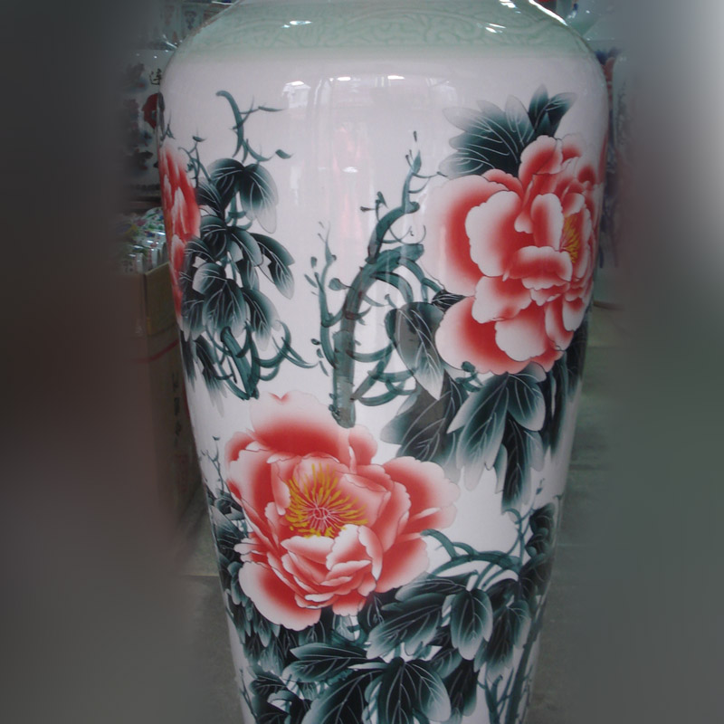 Jingdezhen 1.4 1.6 meters high ground porcelain vase I living room furnishings elegant vase peony riches and honour