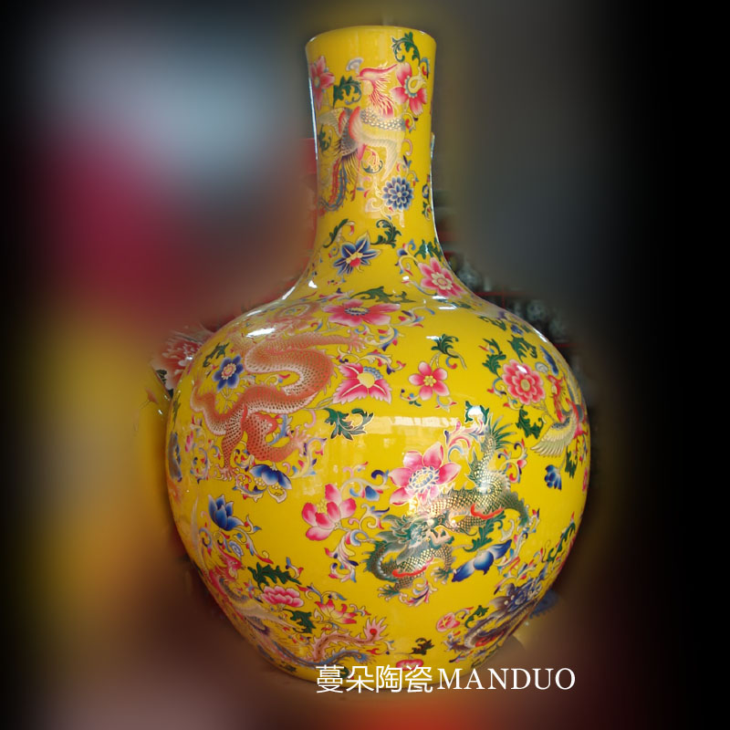 Yellow celestial longfeng porcelain vase jingdezhen porcelain in Yellow rich porcelain vase