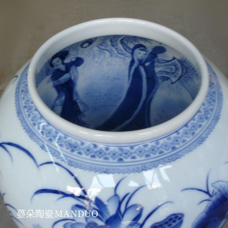 Jingdezhen porcelain lotus painting writing brush washer from double - sided double - sided porcelain painting the lantern fish writing brush washer display vase