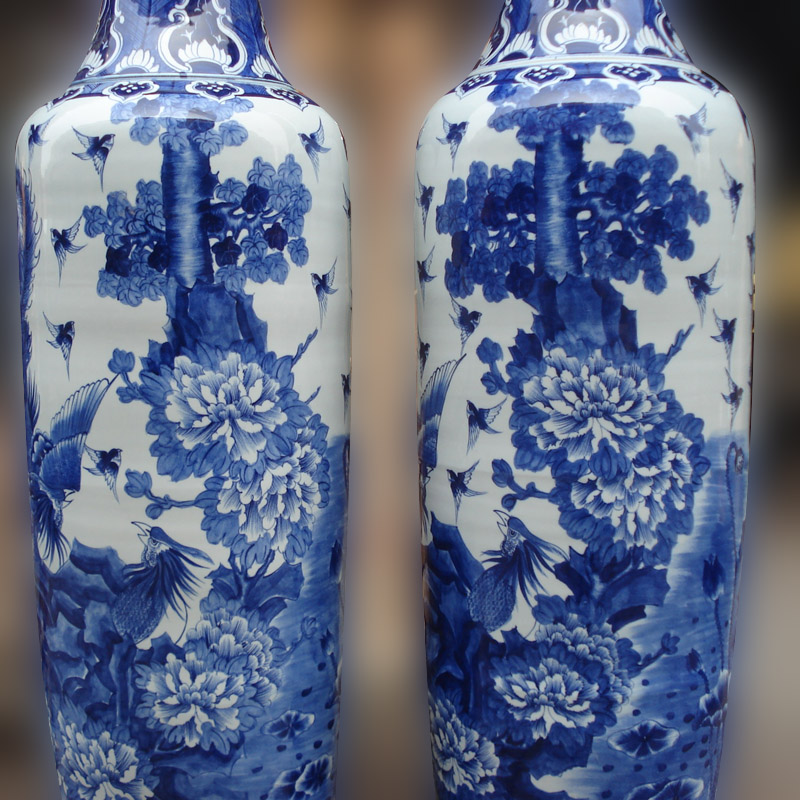 Jingdezhen hand - made 2.2 meters tall companies landing big vase peony peacock vase opening gifts vase