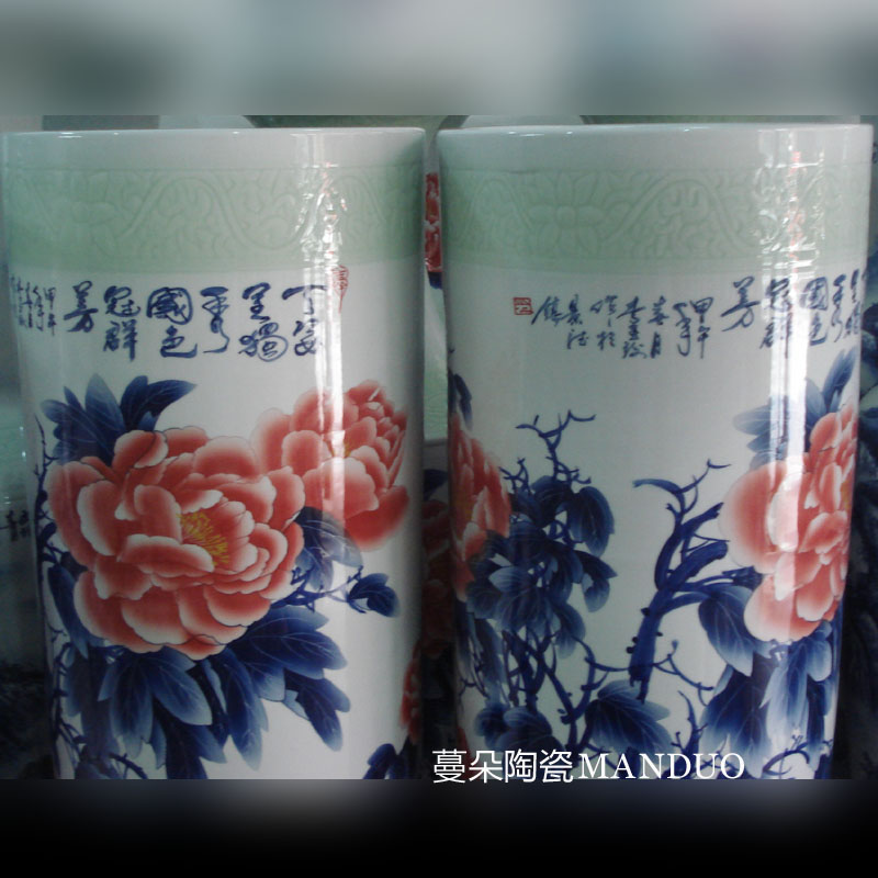 Jingdezhen hand - made straight quiver, 1.4 to 1.6 meters high landing big vase hand - made riches and honor peony vases