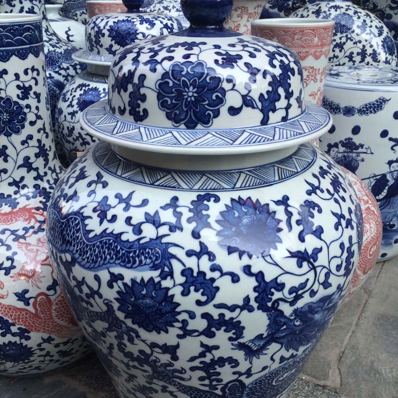 Jingdezhen blue and white dragon general hand - made porcelain jar of 56-70 cm general ab lines can new as cans