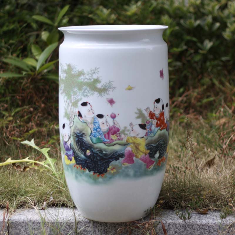 Blue and white tong qu 40 high decorative lively jingdezhen Blue and white porcelain vase lad tong qu tube elegant calligraphy and painting