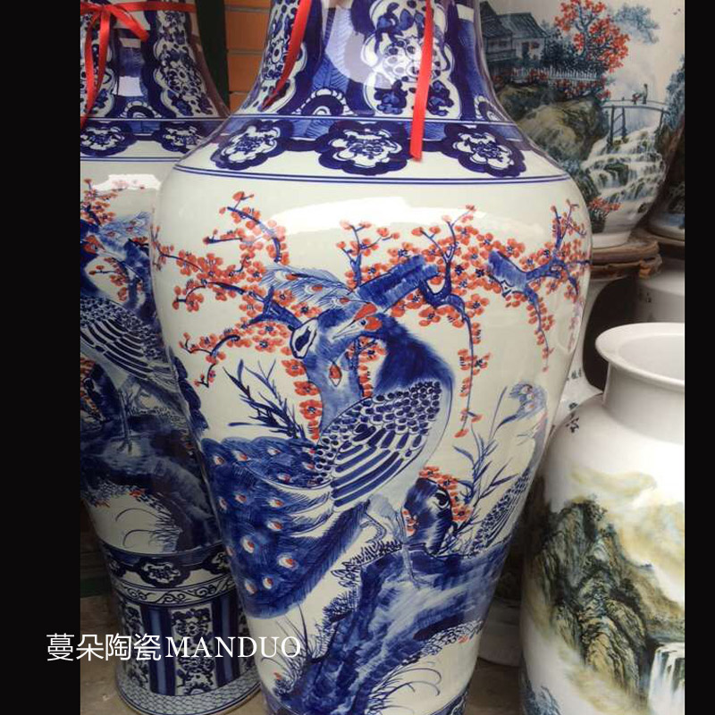 Jingdezhen painting peacock welcome decorative vase painting phoenix name plum beautiful sitting room corridor vase furnishing articles