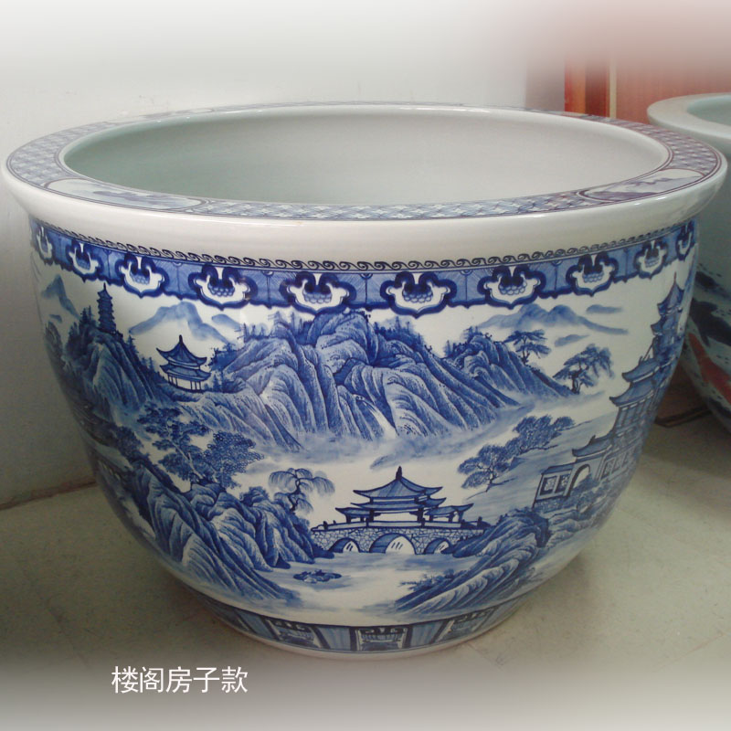 Jingdezhen manual 80-120 China VAT hand - made scenery China large diameter cylinder courtyard blue VAT