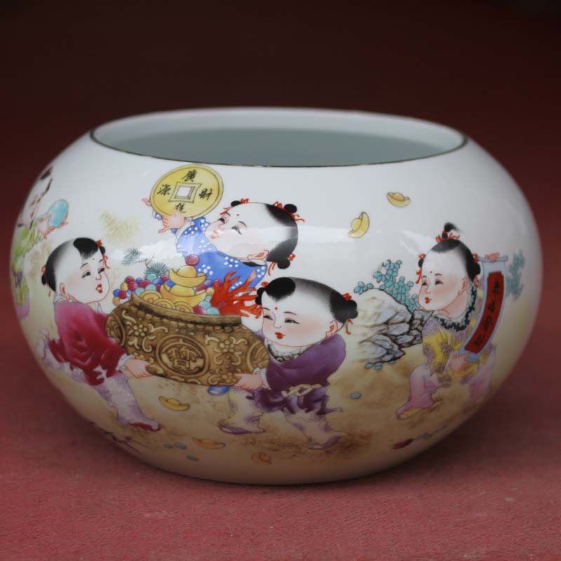 Jingdezhen color tong qu mesa of goldfish goldfish turtle China shallow basin round ball China porcelain