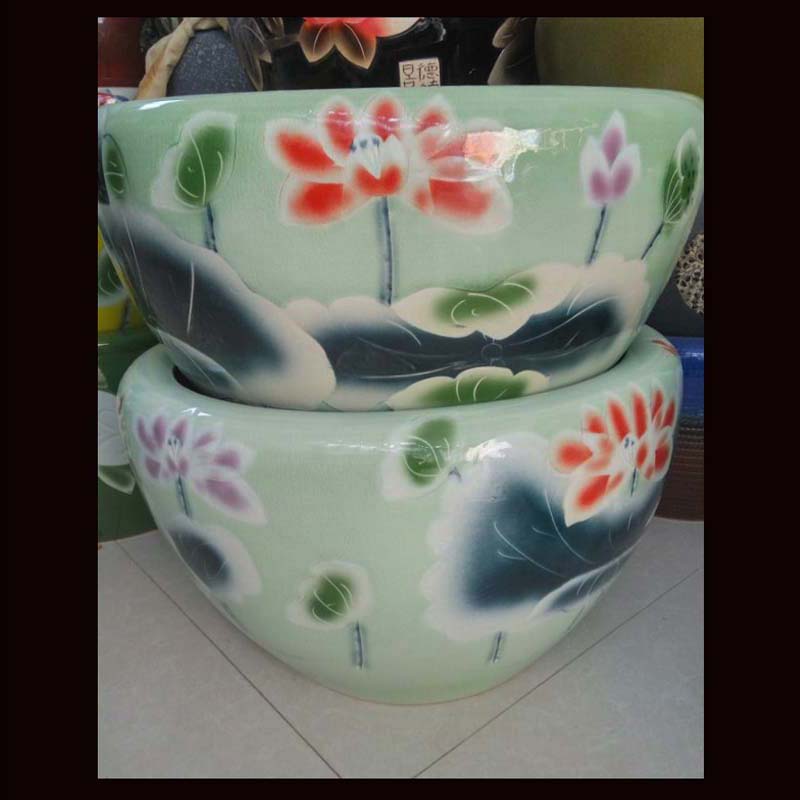 Jingdezhen porcelain ceramic painting and calligraphy art aquarium fish farming water lily cylinder cylinder cylinder art hand - made of lotus
