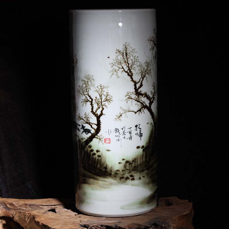 Jingdezhen painting variable landscape quiver straight big vase painting dark brown green quiver umbrella vase