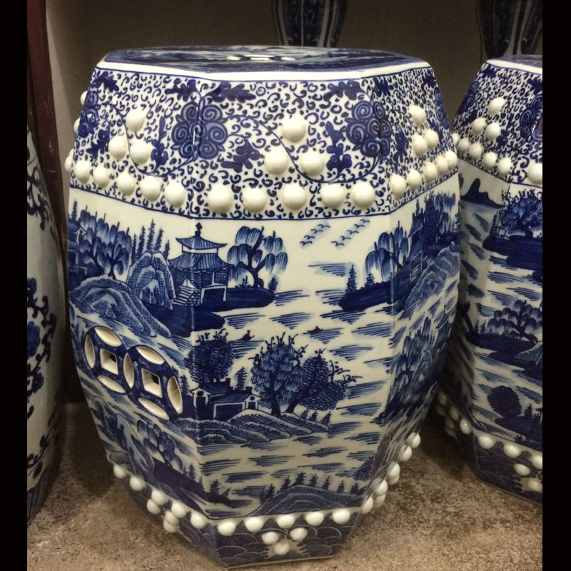 Pure hand - made porcelain of jingdezhen blue and white landscape with nail put lotus flower ceramic stools is suing the display ceramics polyhedral who