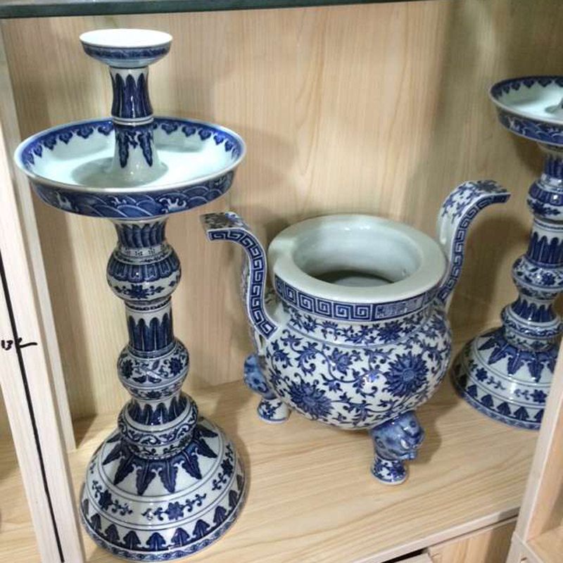 Jingdezhen imitation qianlong five gong set porcelain flower vase with candlestick censer atmosphere of pure hand - made five for blue and white suit