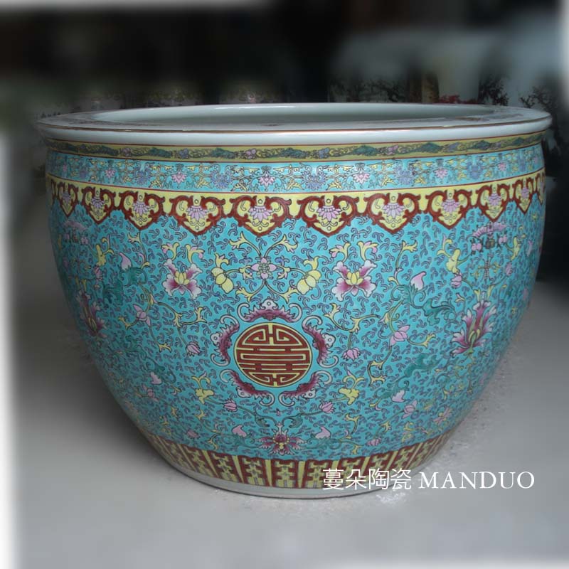 Jingdezhen hand - made life of word VAT blue porcelain enamel kuan VAT artistic classical vats