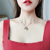 Korean fashion titanium steel pendant ins cold wind simple letters good luck round brand clavicle chain women rose steel necklace
